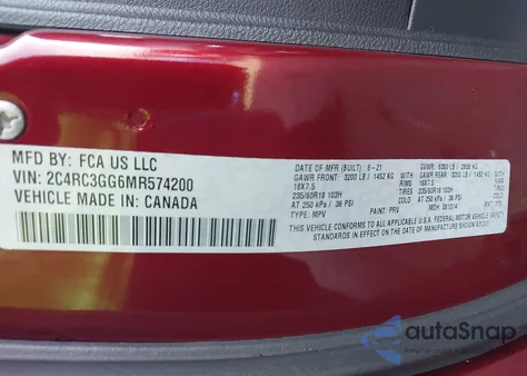 2021 Chrysler Pacifica Limited Awd z USA, uszkodzony, nr VIN 2C4RC3GG6MR574200